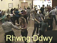 Dancing "Rhwng Ddwy", which means Between Two at a birthday ceilidh near Cardiff.
