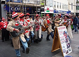 Click for full size picture of Boycezone singing on the streets of Cardiff before the Wales - France Grand Slam