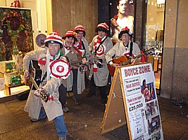 Click for full size picture of Boycezone busking in Cardiff before the Wales - Samoa match, collecting for Touch Trust.
