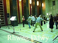 Dancing "Rhwng Ddwy" (Between Two) at the Temple of Peace, Cardiff.