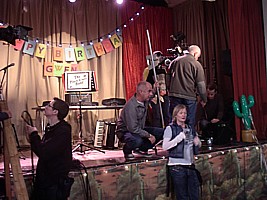 The stage at All Saints Church Hall, Penarth filming Gavin & Stacey